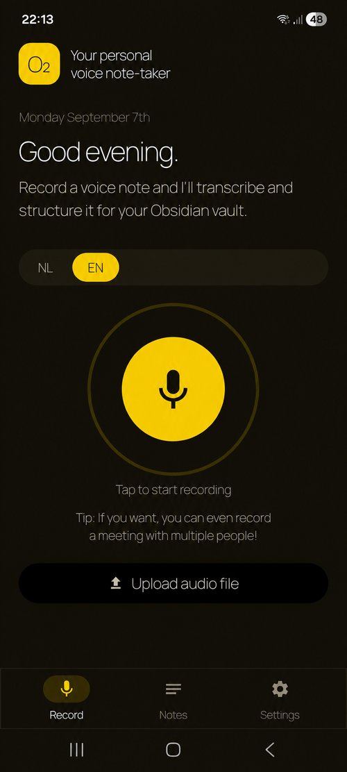 O2 record screen: tap to record a voice note